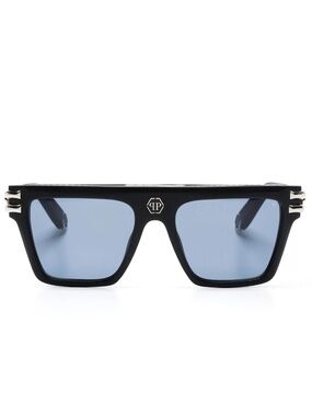 NWT | Philipp Plein | Matte Black & Blue Rectangle Sunglasses - SPP108V